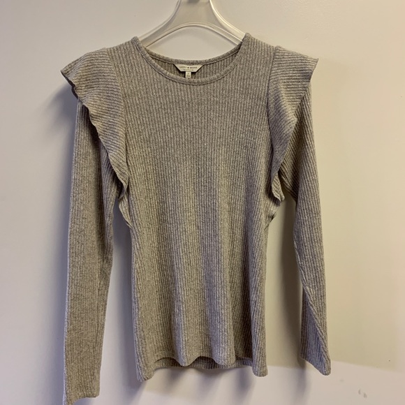 Lucky brand ribbed long flutter sleeve top grey - Picture 1 of 6